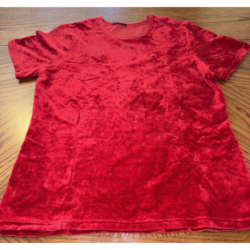 Vintage Red Crushed Velvet Short Sleeve Tee Crewneck Top M